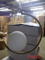 Đèn thả thủy tinh đơn TH425, vòng tròn khuyết mạ đồng chao thủy tinh đục D150, G9x01, KT(mm): 350x350